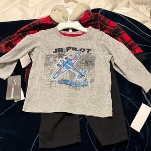 Gray Jr. Pilot Long Sleeve Shirt with Airplane Graphic Set